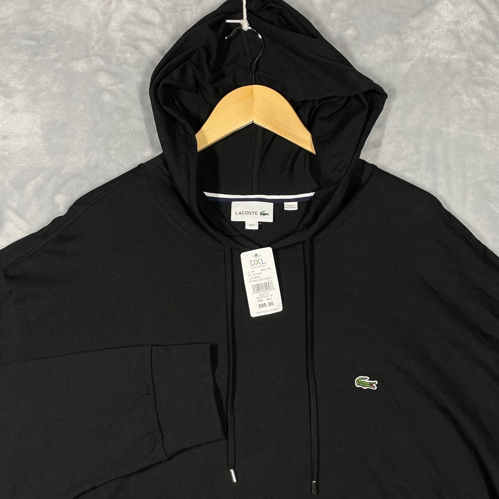 Lacoste Mens 3XLT Black Long Sleeve Hooded T-Shirt Jersey Hoodie TH4843 NWT
